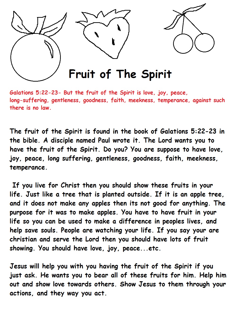 Fruit of The Spirit Sunday School Lesson